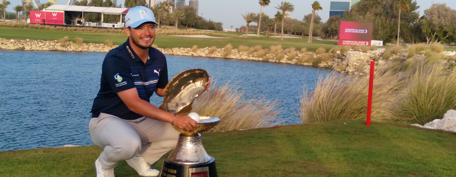 Ewen Ferguson shows off the trophy after winning the 2022 Commercial Bank Qatar Master